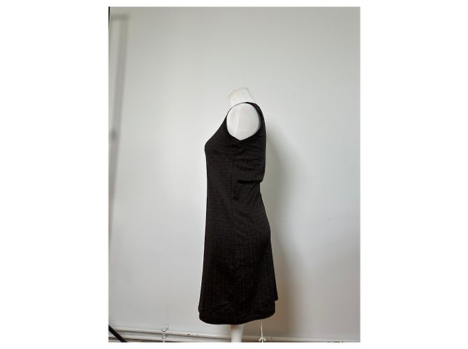 Zucca Vintage Fendi FF Monogram Stretch Kleid Braun M - Ansicht 2