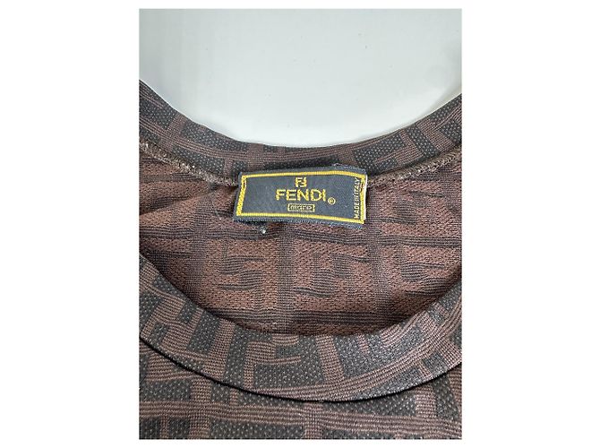 Zucca Vintage Fendi FF Monogram Stretch Kleid Braun M - Ansicht 4