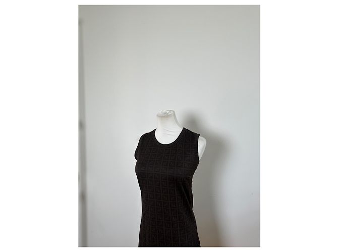Zucca Vintage Fendi FF Monogram Stretch Kleid Braun M - Ansicht 6