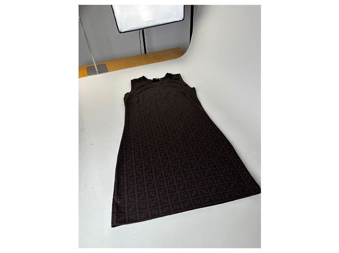 Zucca Vintage Fendi FF Monogram Stretch Kleid Braun M - Ansicht 7