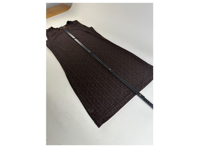 Zucca Vintage Fendi FF Monogram Stretch Kleid Braun M - Ansicht 8