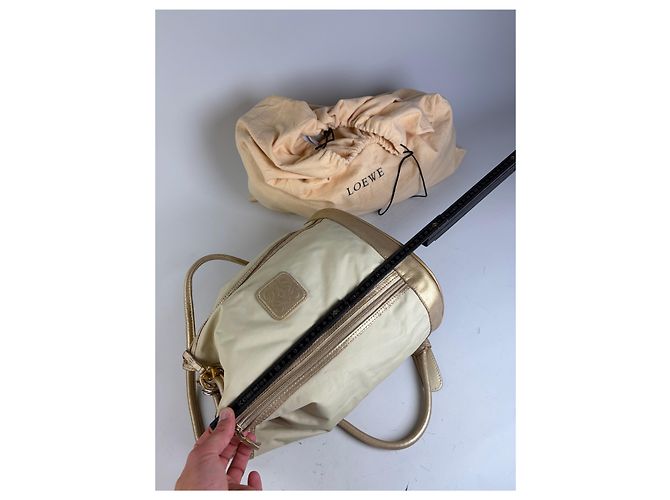 Vintage Loewe Canvas Rucksack Drawstring Cream Gold Beige - Ansicht 12