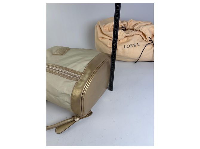 Vintage Loewe Canvas Rucksack Drawstring Cream Gold Beige - Ansicht 14