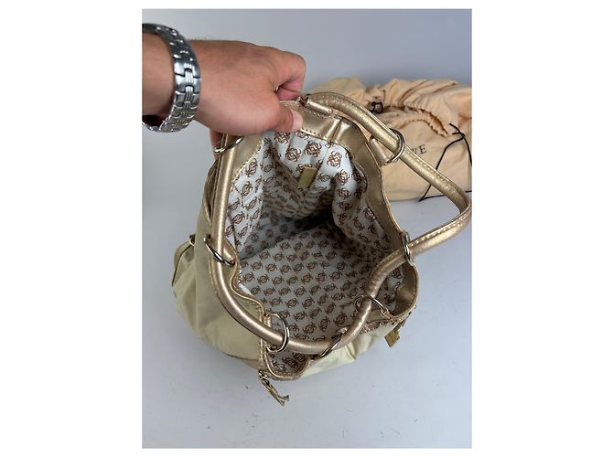 Vintage Loewe Canvas Rucksack Drawstring Cream Gold Beige - Ansicht 4
