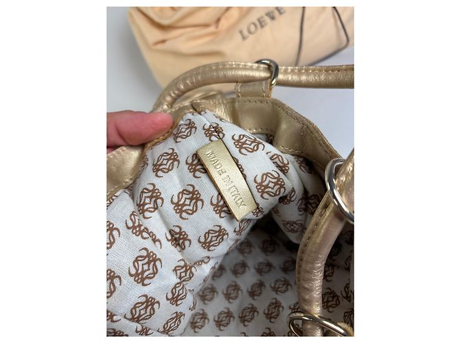 Vintage Loewe Canvas Rucksack Drawstring Cream Gold Beige - Ansicht 5