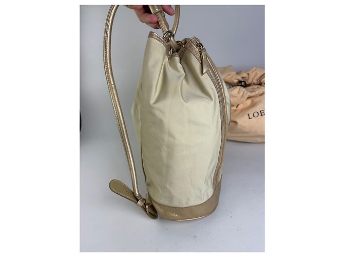 Vintage Loewe Canvas Rucksack Drawstring Cream Gold Beige - Ansicht 8
