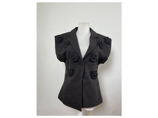 Vintage Courreges Wollmischgewebe Blazer Anthrazitgrau ca. 1990s - Ansicht 10