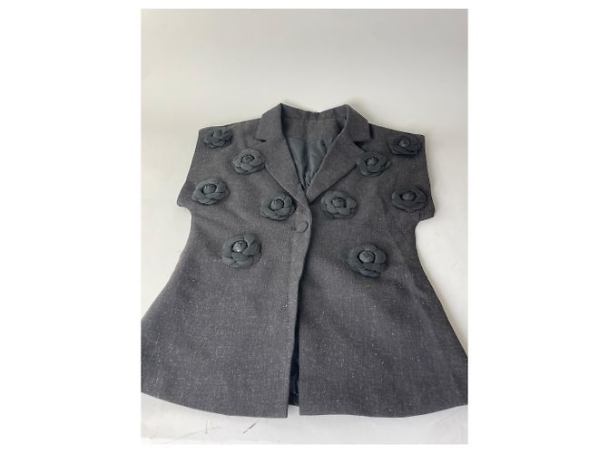 Vintage Courreges Wollmischgewebe Blazer Anthrazitgrau ca. 1990s - Ansicht 4