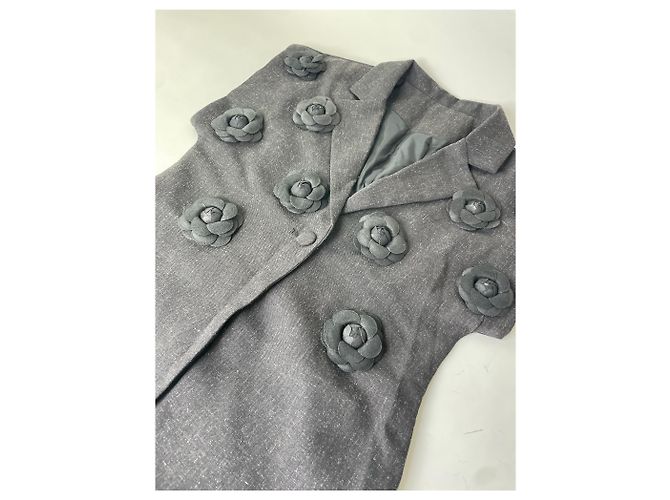 Vintage Courreges Wollmischgewebe Blazer Anthrazitgrau ca. 1990s - Ansicht 5