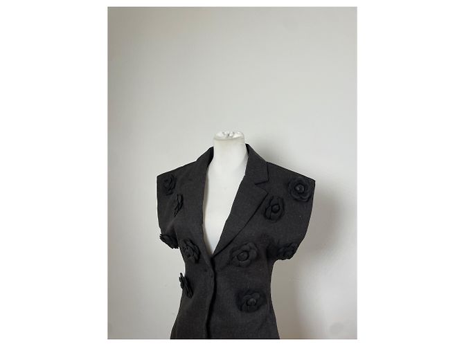 Vintage Courreges Wollmischgewebe Blazer Anthrazitgrau ca. 1990s - Ansicht 7