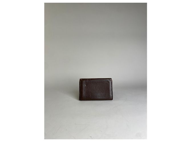 Vintage Loewe Grained Leather Wallet Dark Brown Cream - view 10