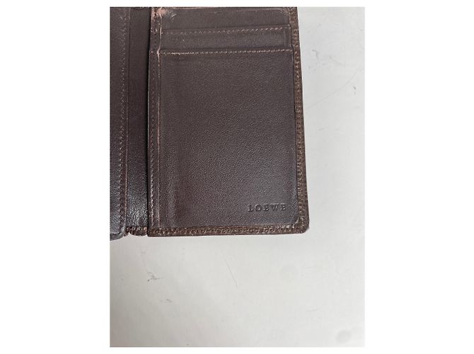 Vintage Loewe Grained Leather Wallet Dark Brown Cream - view 4