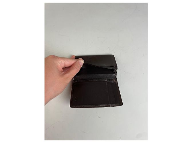 Vintage Loewe Grained Leather Wallet Dark Brown Cream - view 5
