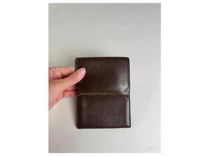 Vintage Loewe Grained Leather Wallet Dark Brown Cream - view 6