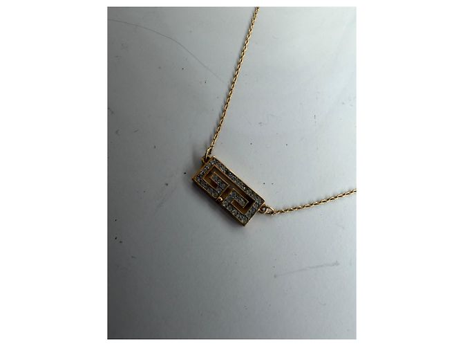 Vintage Givenchy Interlocking G Logo Strass Halskette Gold Golden - Ansicht 4