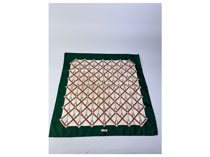 Sciarpa in seta vintage Gucci Verde Crema Ruggine c. 1990s - vista 10