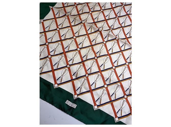 Sciarpa in seta vintage Gucci Verde Crema Ruggine c. 1990s - vista 2