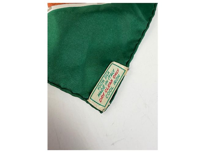Sciarpa in seta vintage Gucci Verde Crema Ruggine c. 1990s - vista 3
