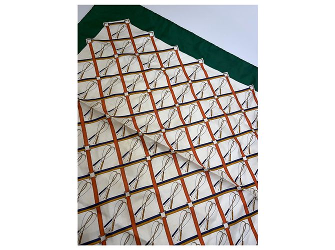 Sciarpa in seta vintage Gucci Verde Crema Ruggine c. 1990s - vista 4