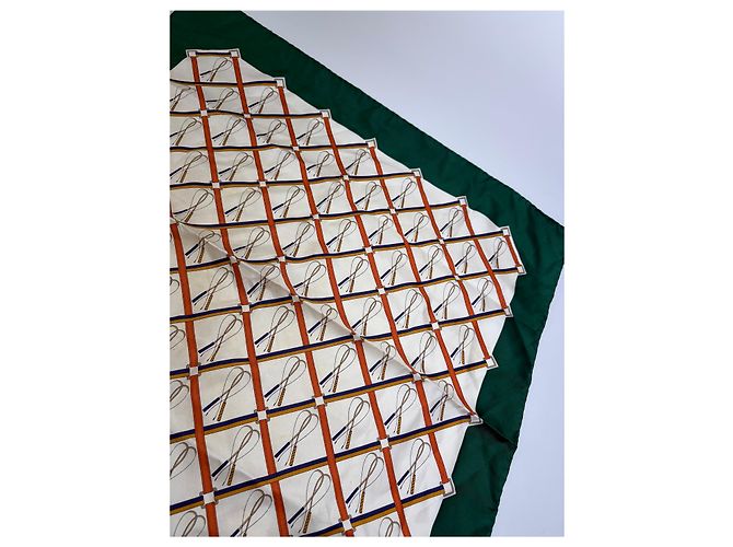 Sciarpa in seta vintage Gucci Verde Crema Ruggine c. 1990s - vista 6