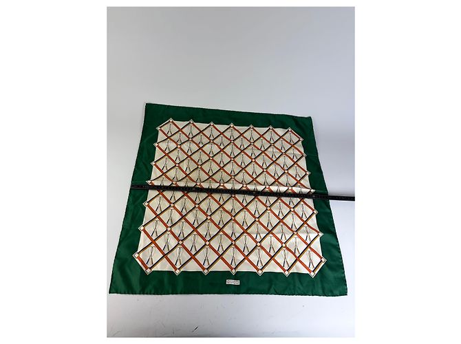 Sciarpa in seta vintage Gucci Verde Crema Ruggine c. 1990s - vista 7