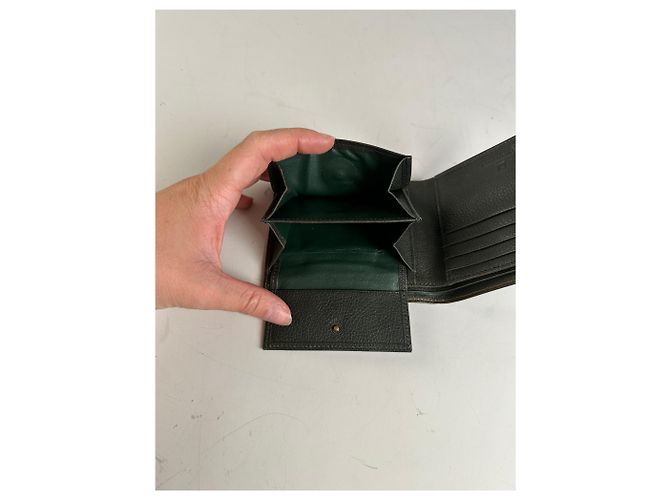 Vintage Givenchy Textured Leather Wallet Dark Green Silver Grey - view 5