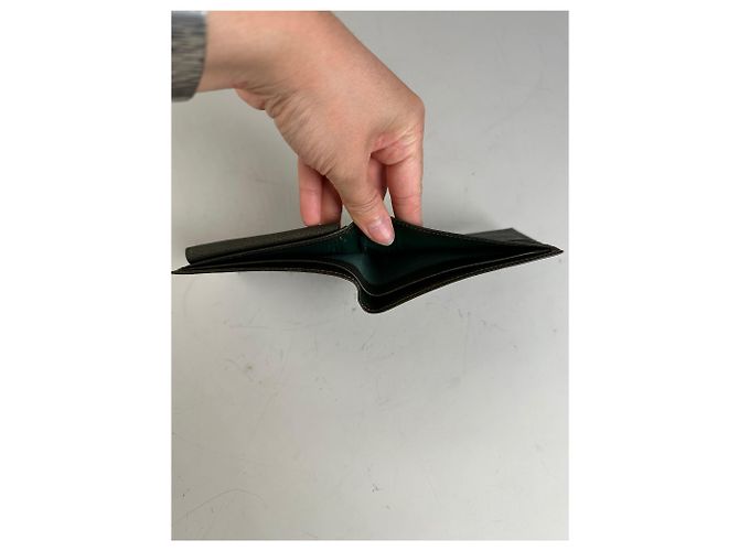 Vintage Givenchy Textured Leather Wallet Dark Green Silver Grey - view 6