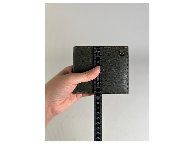 Vintage Givenchy Textured Leather Wallet Dark Green Silver Grey - view 8