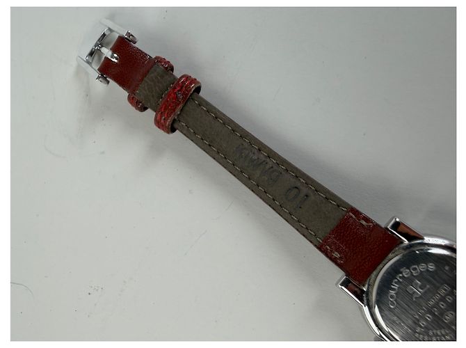 Vintage Courreges Armbanduhr mit Lederarmband Rot Grau Silber - Ansicht 9