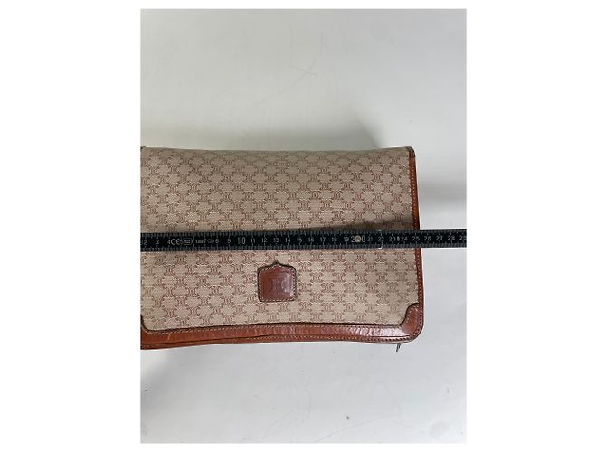 Céline Clutch Vintage Celine in Tela Beige Marrone - vista 10