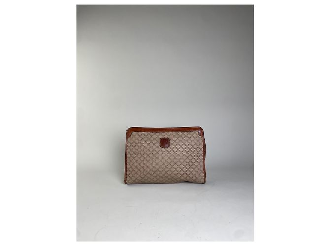 Céline Clutch Vintage Celine in Tela Beige Marrone - vista 12