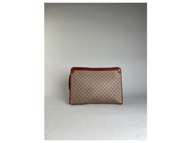 Céline Clutch Vintage Celine in Tela Beige Marrone - vista 13