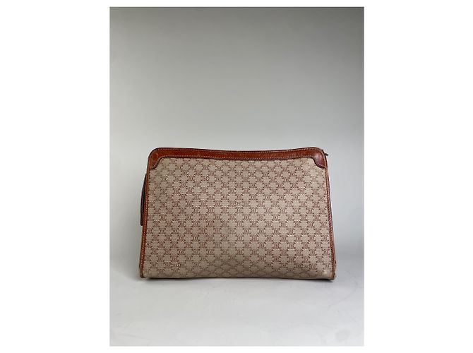 Céline Clutch Vintage Celine in Tela Beige Marrone - vista 2