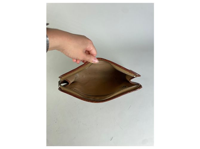 Céline Clutch Vintage Celine in Tela Beige Marrone - vista 3