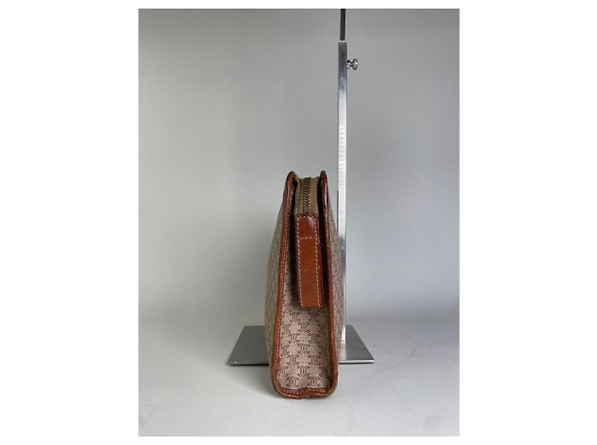 Céline Clutch Vintage Celine in Tela Beige Marrone - vista 6