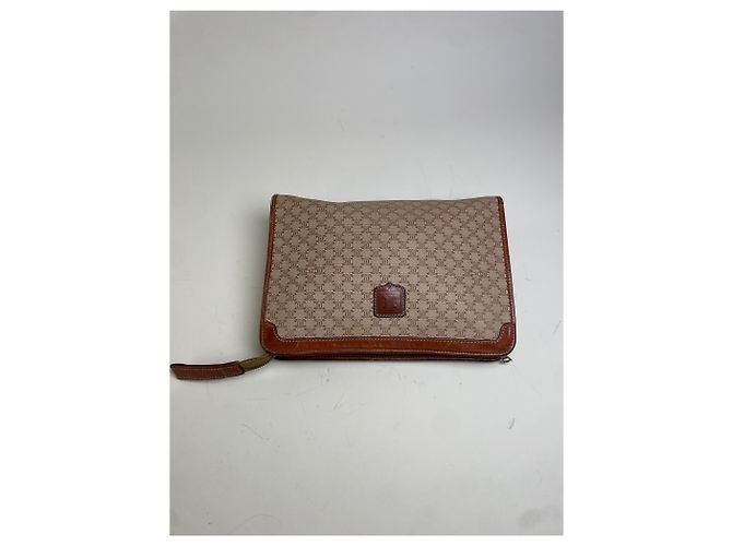 Céline Clutch Vintage Celine in Tela Beige Marrone - vista 7