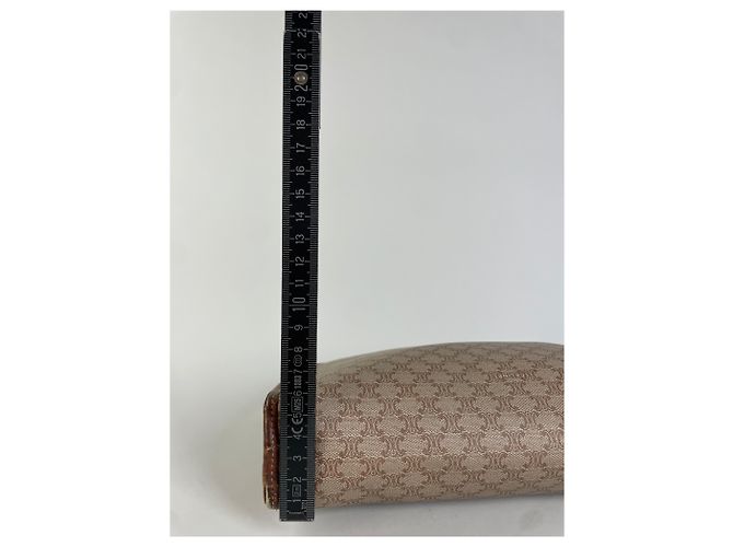 Céline Clutch Vintage Celine in Tela Beige Marrone - vista 9