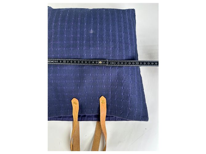 Kelly Hermès Tote in cotone vintage Hermes blu navy con tracolle in pelle tan - vista 11