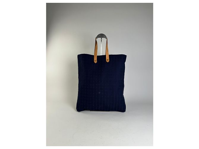 Kelly Hermès Tote in cotone vintage Hermes blu navy con tracolle in pelle tan - vista 13