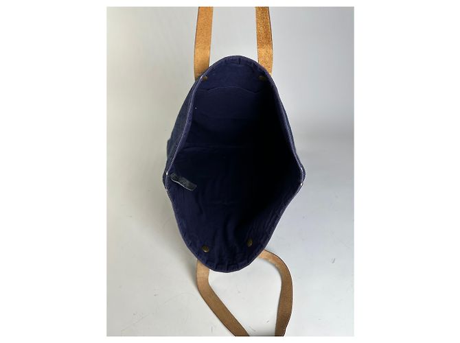 Kelly Hermès Tote in cotone vintage Hermes blu navy con tracolle in pelle tan - vista 3