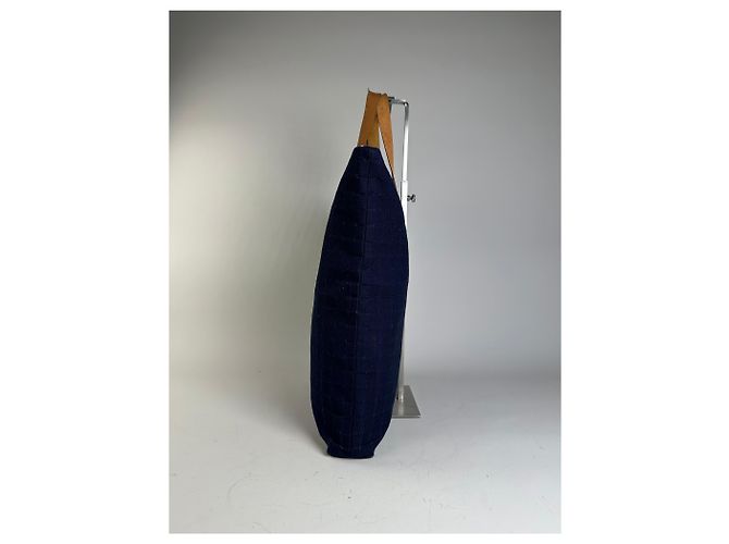 Kelly Hermès Tote in cotone vintage Hermes blu navy con tracolle in pelle tan - vista 5
