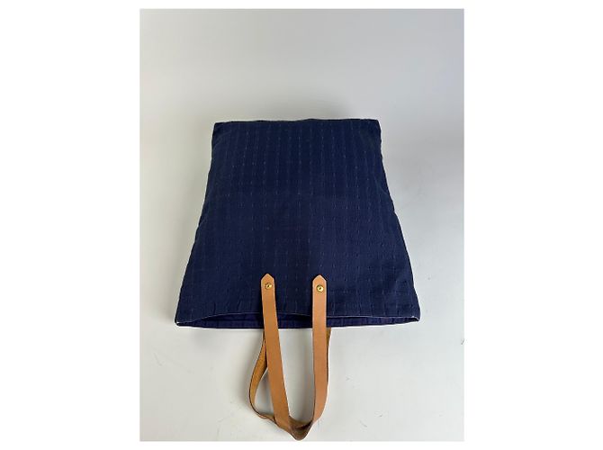 Kelly Hermès Tote in cotone vintage Hermes blu navy con tracolle in pelle tan - vista 8
