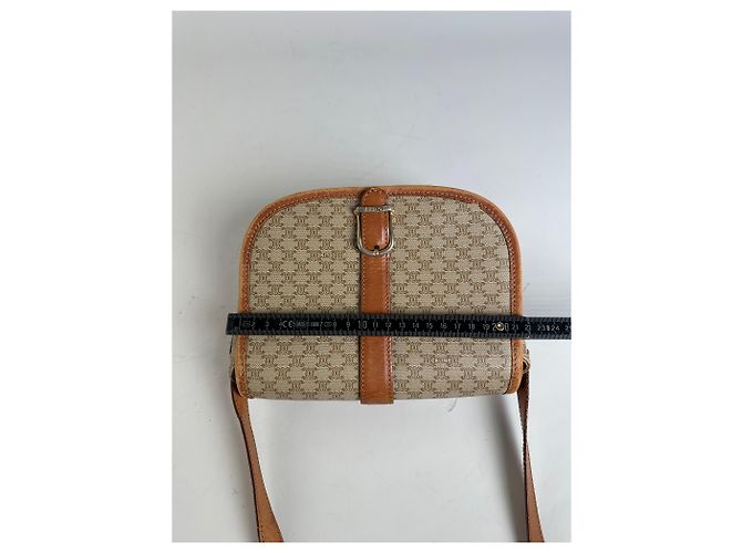 Céline Borsa a Spalla Vintage Celine Macadam Canvas Beige Marrone Oro - vista 10