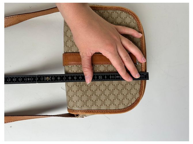 Céline Borsa a Spalla Vintage Celine Macadam Canvas Beige Marrone Oro - vista 11