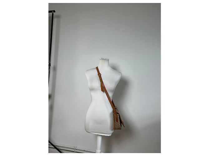 Céline Borsa a Spalla Vintage Celine Macadam Canvas Beige Marrone Oro - vista 12