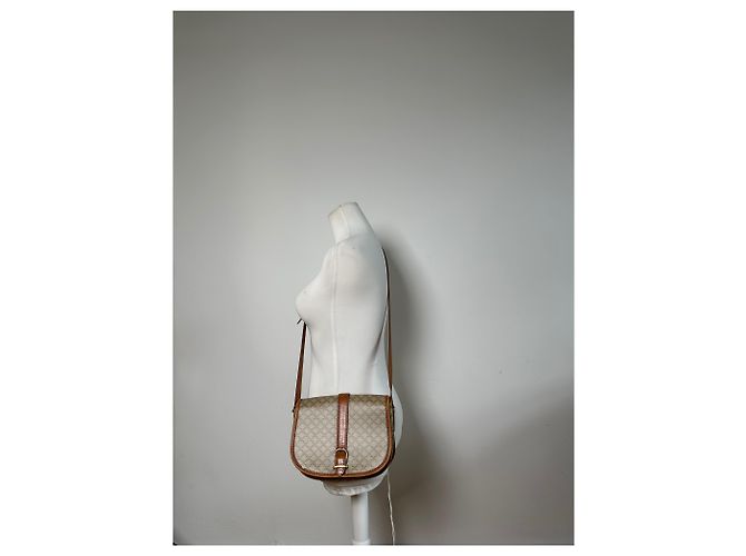 Céline Borsa a Spalla Vintage Celine Macadam Canvas Beige Marrone Oro - vista 13