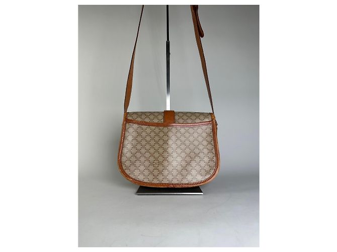 Céline Borsa a Spalla Vintage Celine Macadam Canvas Beige Marrone Oro - vista 15