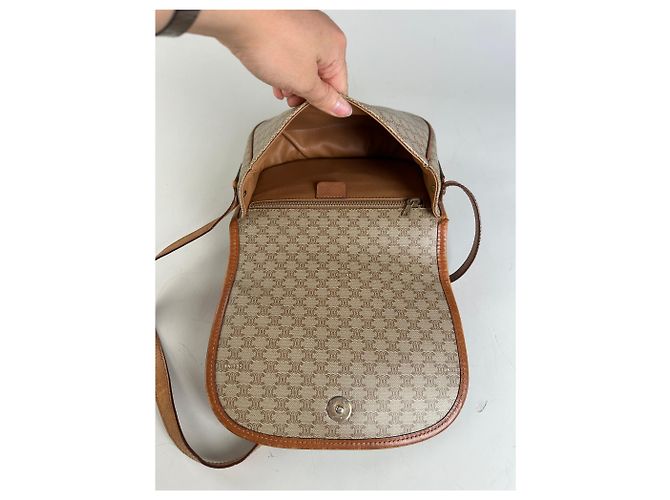 Céline Borsa a Spalla Vintage Celine Macadam Canvas Beige Marrone Oro - vista 3
