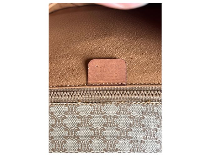 Céline Borsa a Spalla Vintage Celine Macadam Canvas Beige Marrone Oro - vista 4