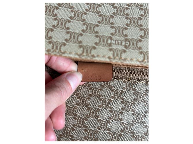 Céline Borsa a Spalla Vintage Celine Macadam Canvas Beige Marrone Oro - vista 6